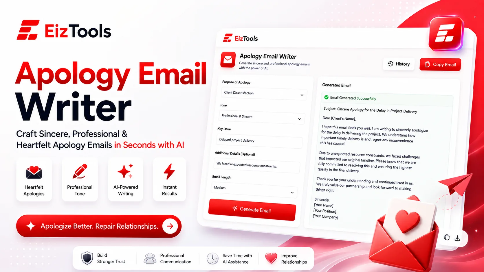 Apology Email Writer — Say sorry with sincerity