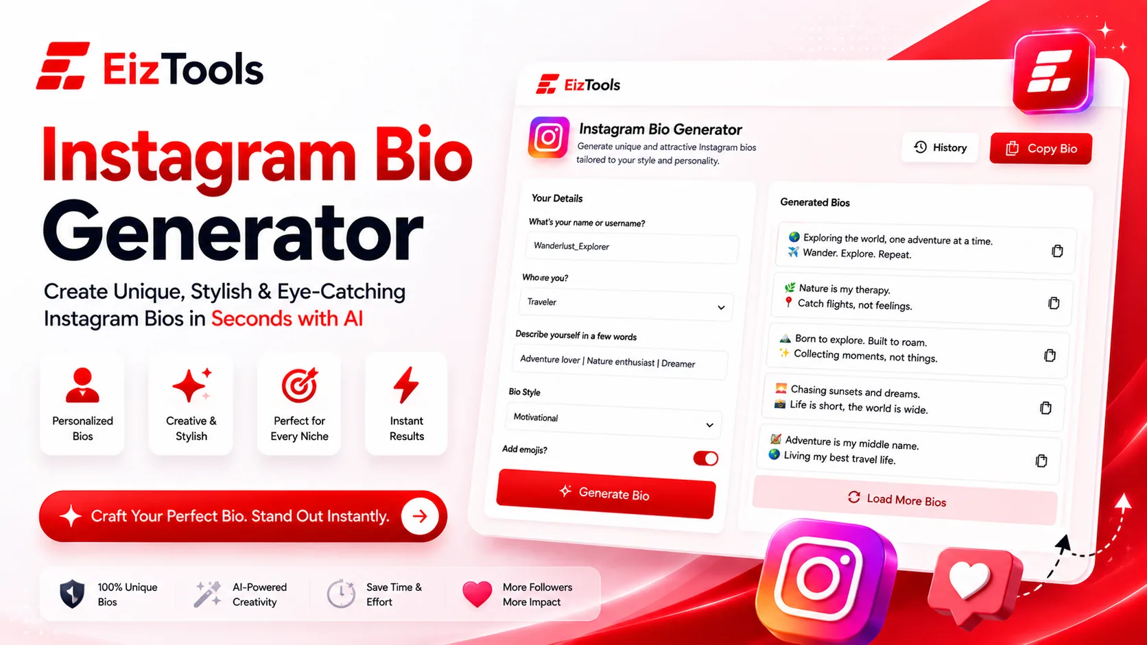 Instagram Bio Generator — 150 characters of pure vibe